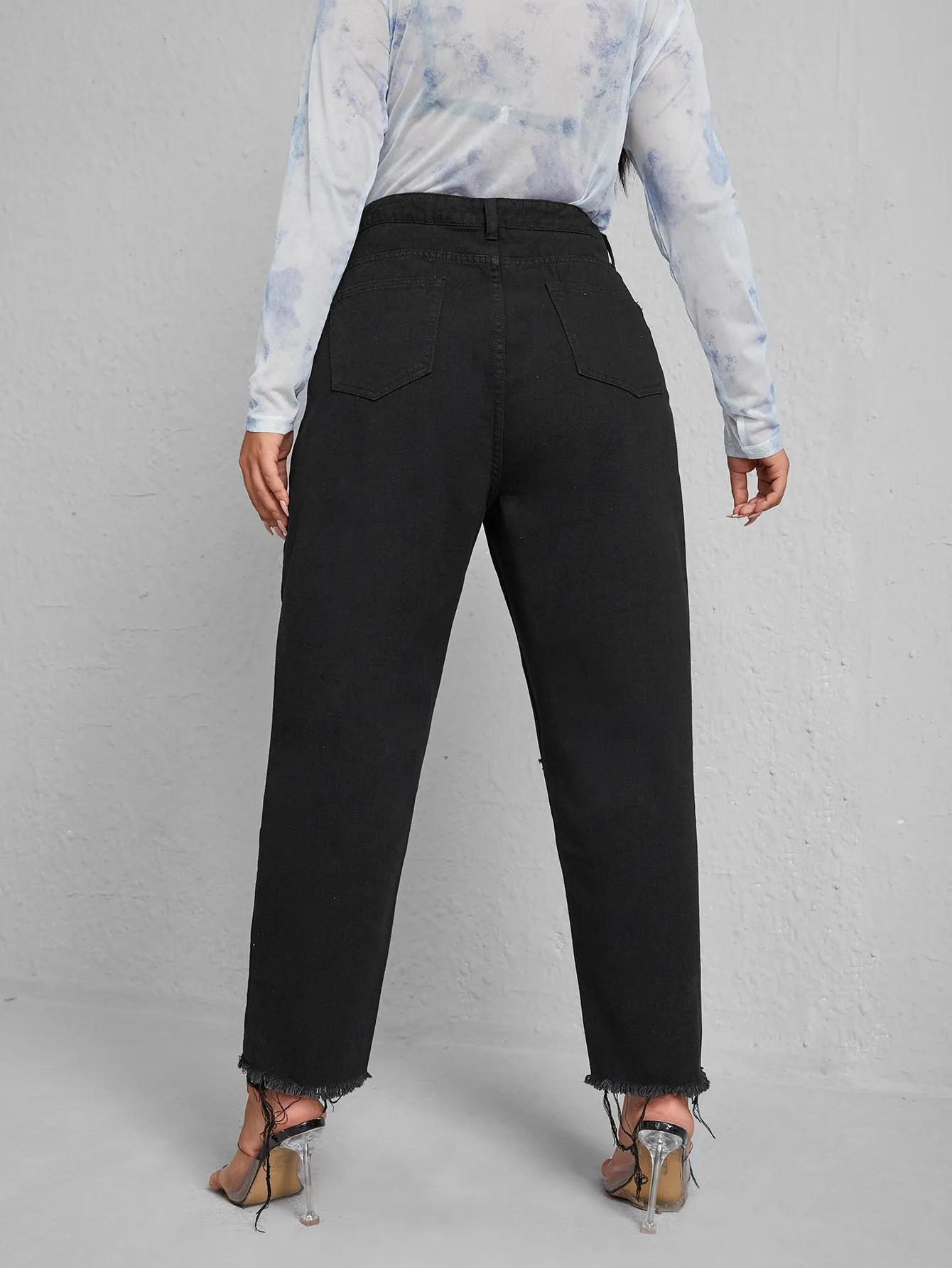 Plain Zipper High Waist Cropped Plus Size Jeans