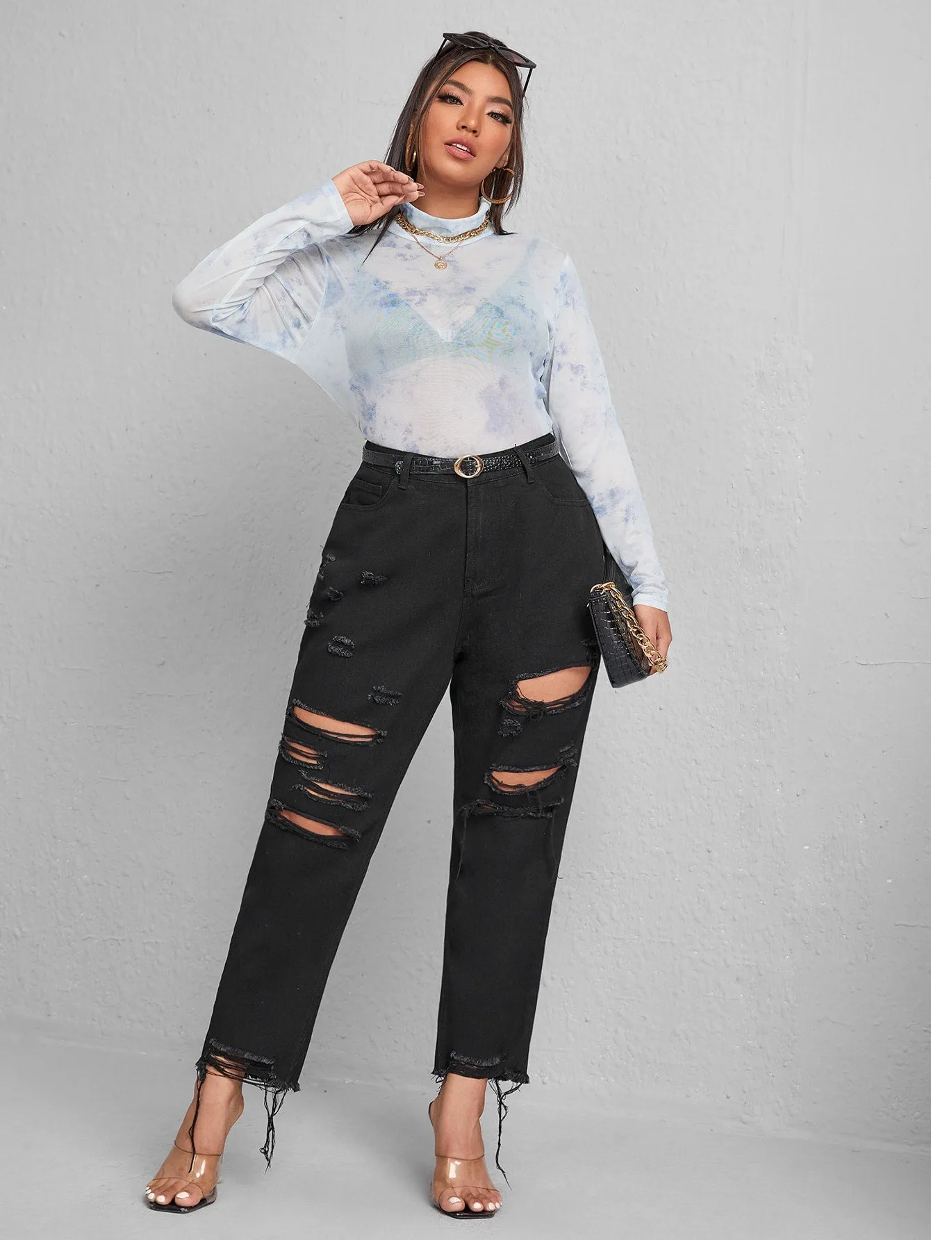 Plain Zipper High Waist Cropped Plus Size Jeans