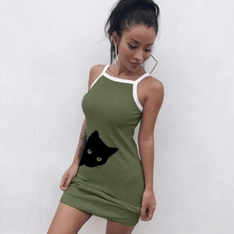 Popular Kitty Printed Slip Dress