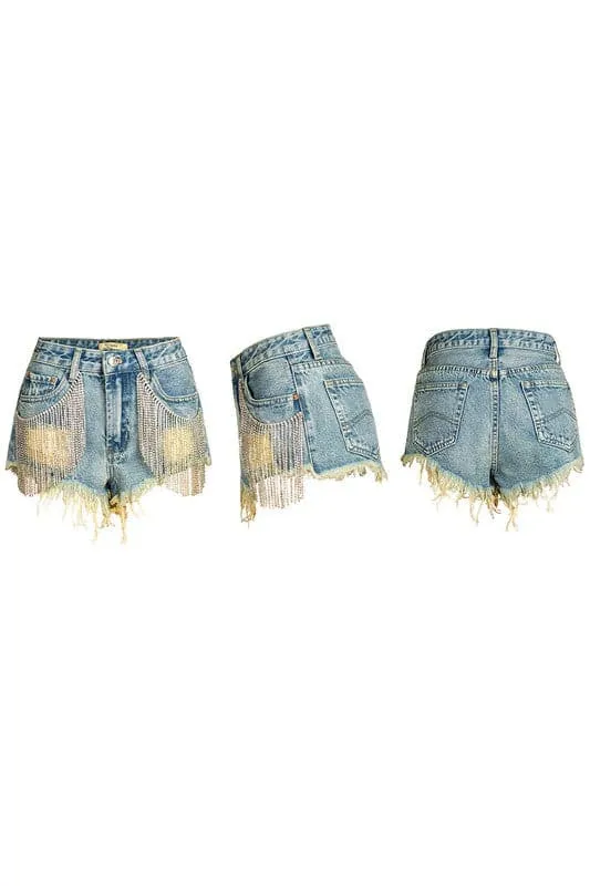PY904 Tassel Denim Shorts