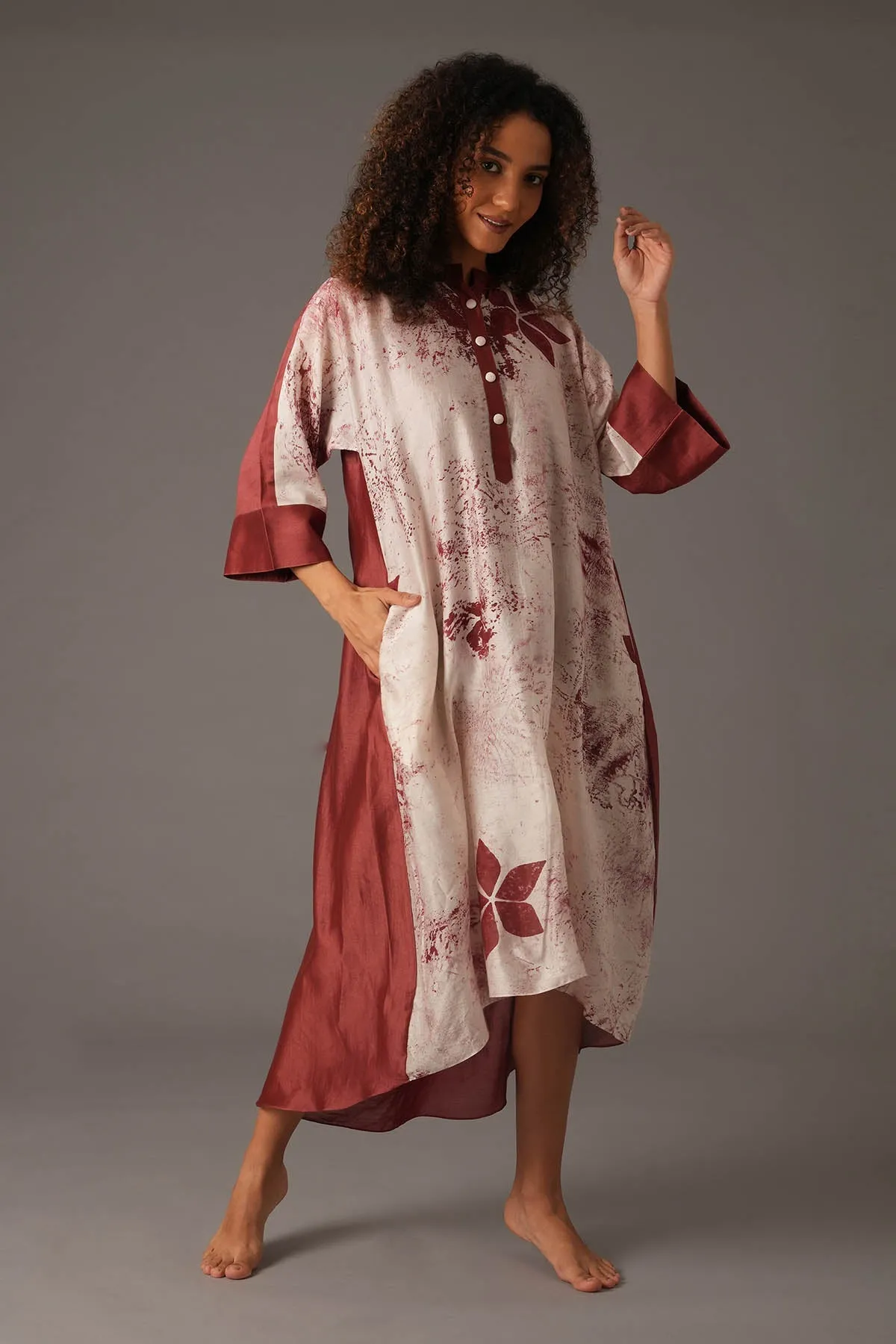 Red Chanderi Silk Print Dress