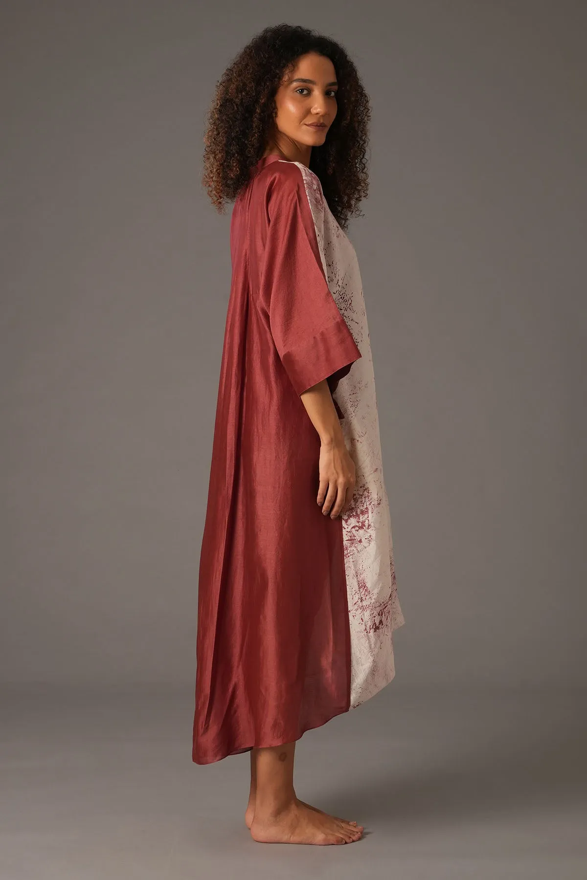 Red Chanderi Silk Print Dress