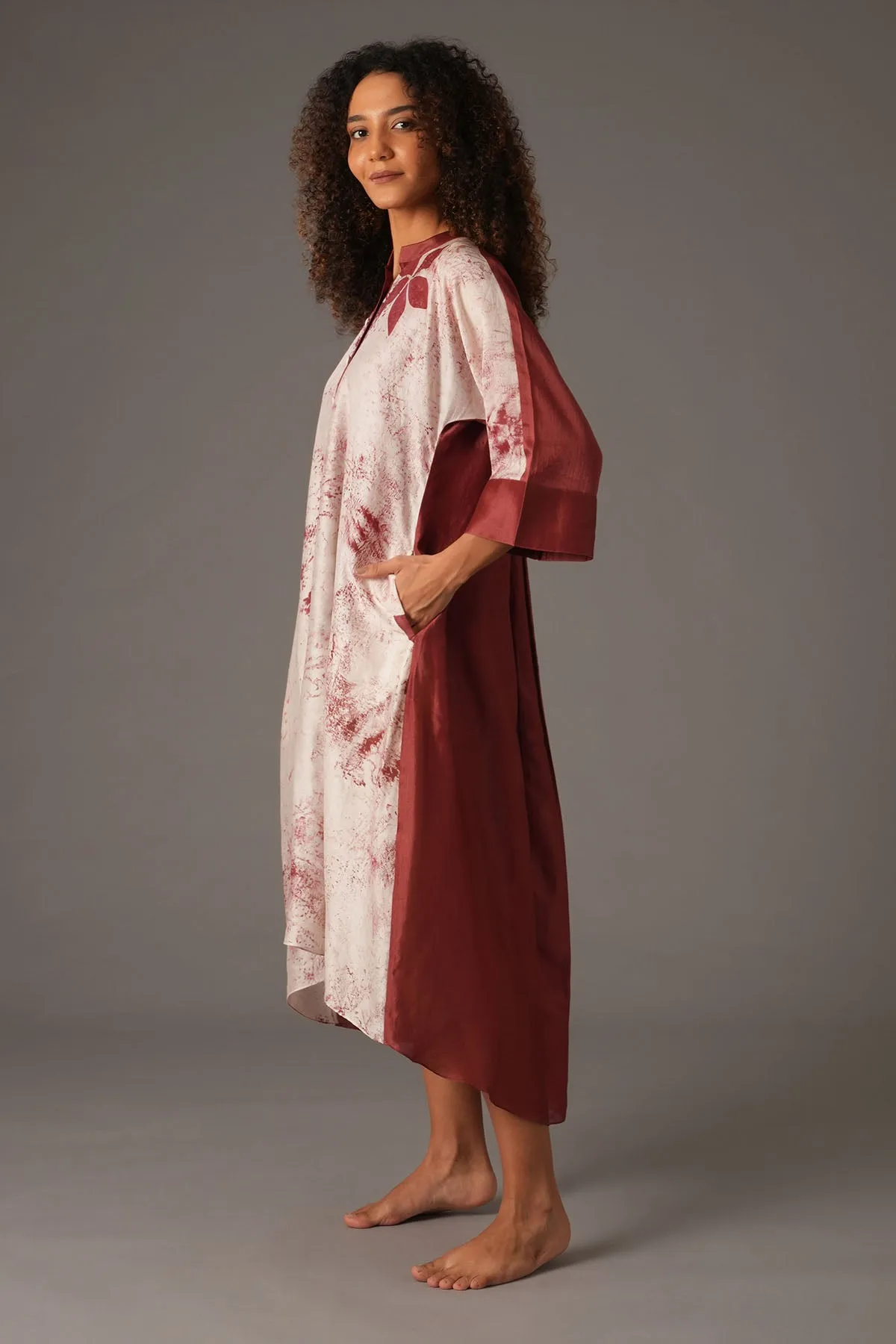 Red Chanderi Silk Print Dress