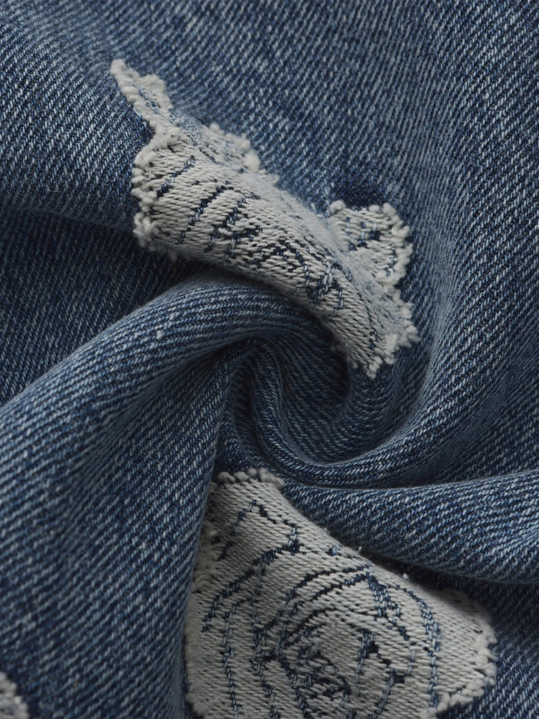 Retro Rose Print Washed Straight Leg Jeans