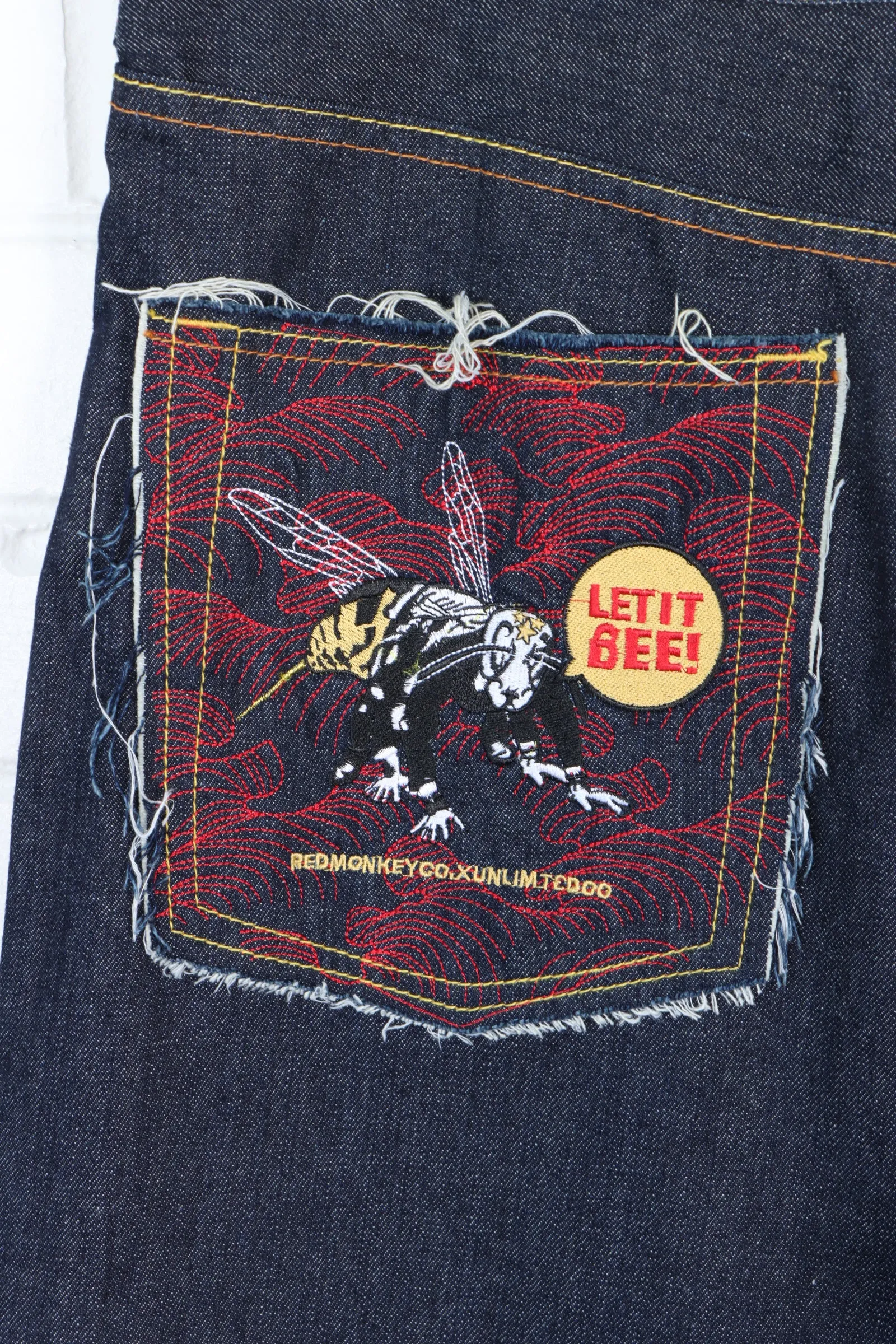 RMC Red Monkey "Let It Bee!" Embroidered Y2K Jeans (40)