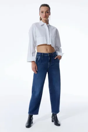 Rose - High Waist 5 Pocket Jeans - Dark Blue