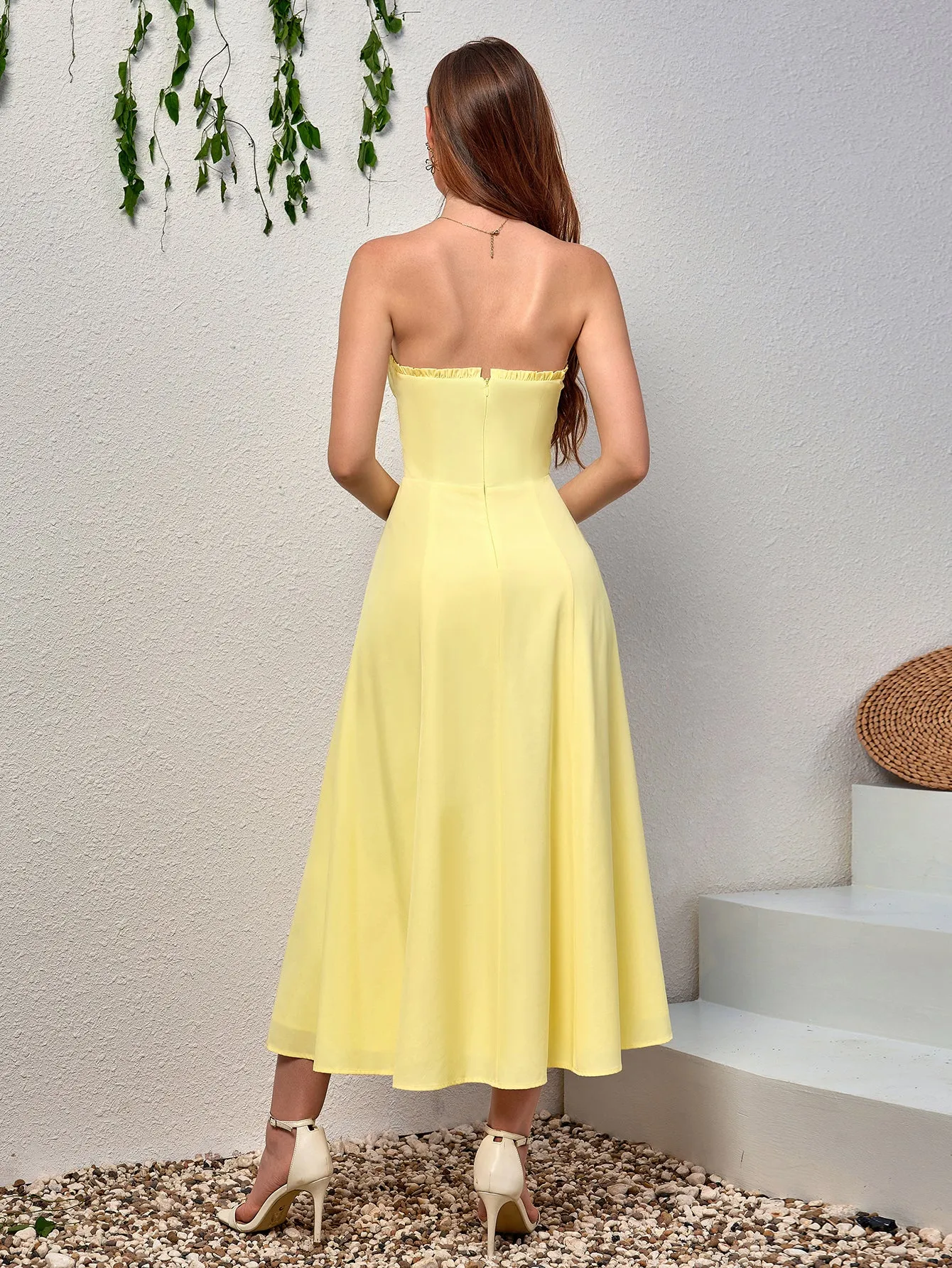 Ruched Bust Split Thigh Maxi Tube Dress