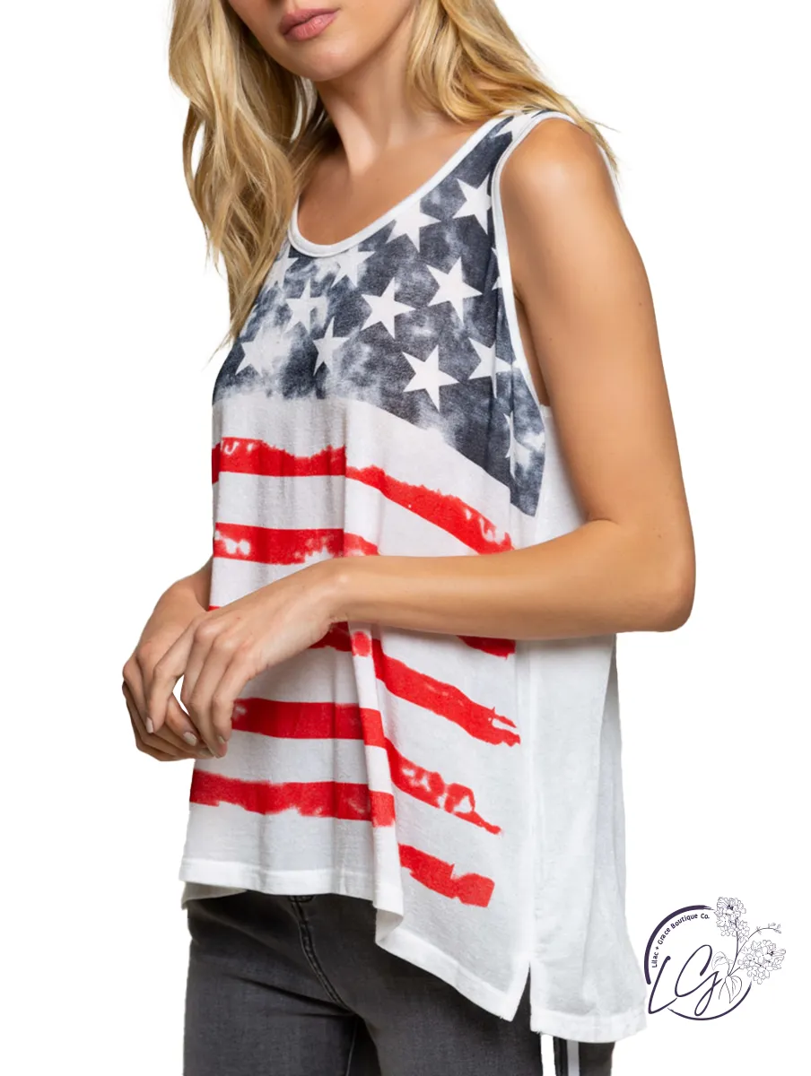 Salute Americana Flag Tie Dye Tank Top