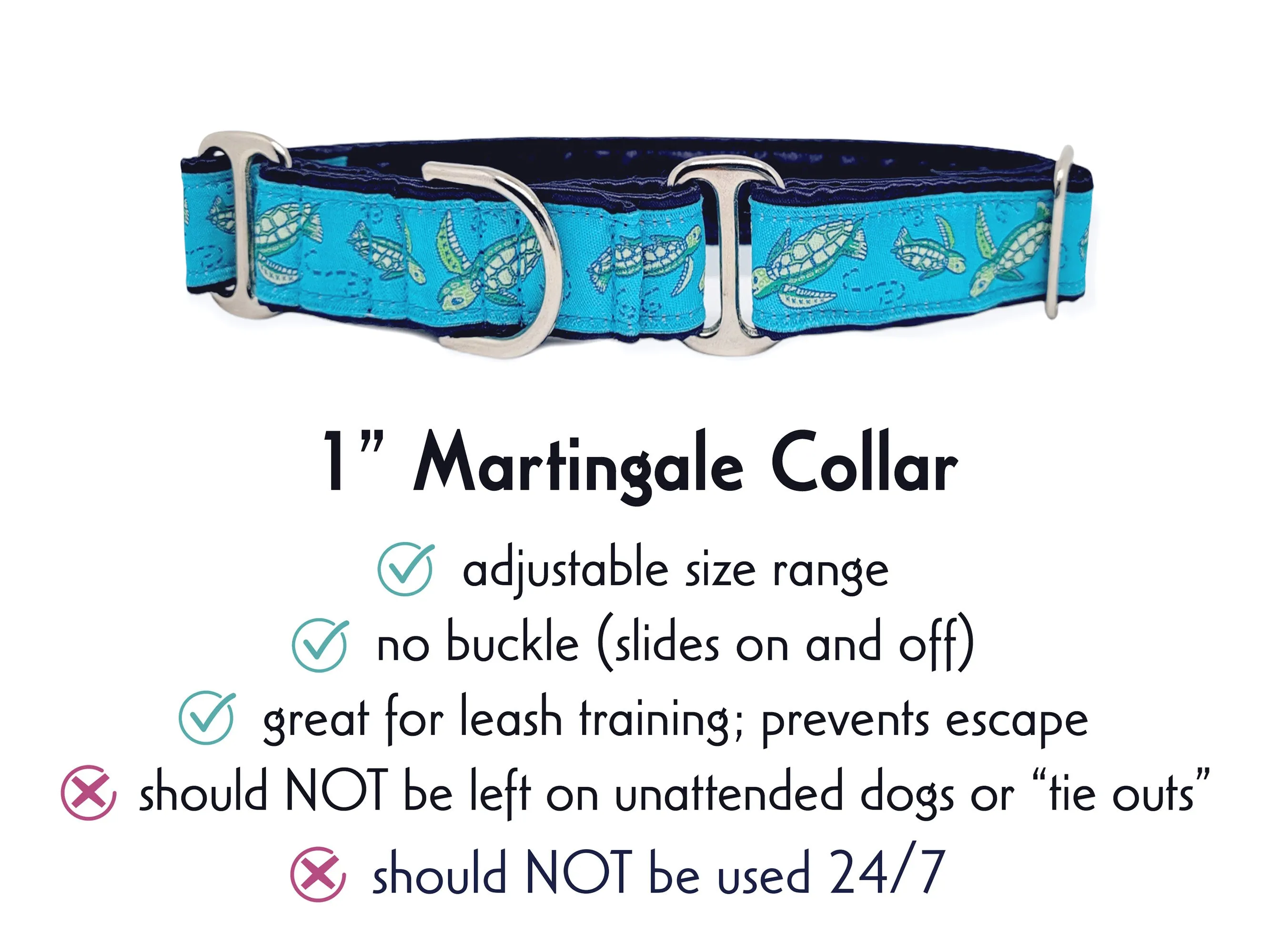 Sea Turtles - Martingale Dog Collar or Buckle Dog Collar - 1" Width