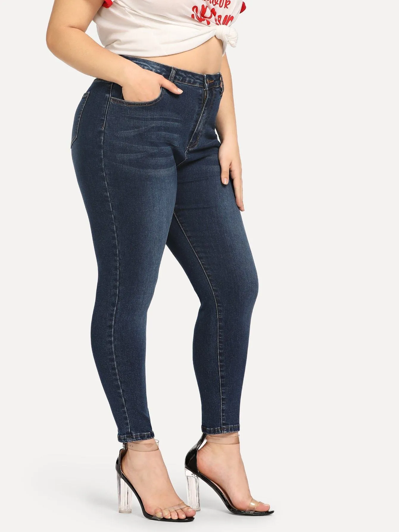 SHEIN Plus Dark Wash Skinny Crop Jeans