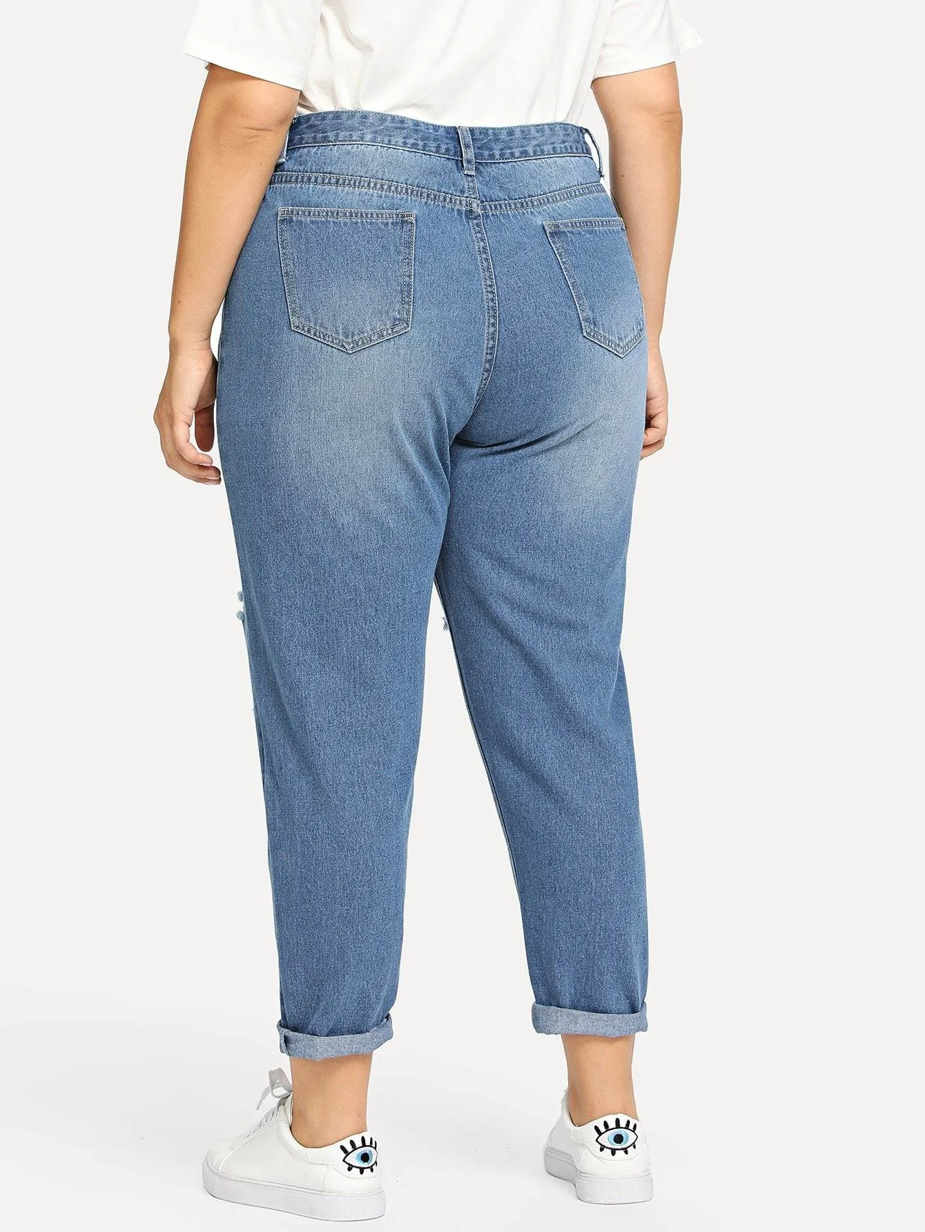 SHEIN Plus Ripped Rolled Up Hem Jeans