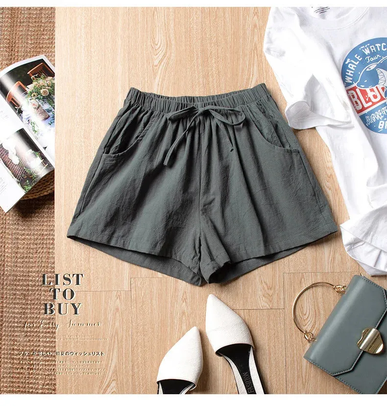 Solid Casual Linen Shorts Summer High Waist Women Workout Shorts Fashion Gym Sports Shorts Ladies Shorts Sport Basic Pants Femme