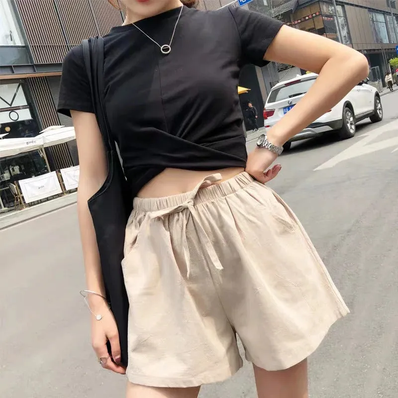 Solid Casual Linen Shorts Summer High Waist Women Workout Shorts Fashion Gym Sports Shorts Ladies Shorts Sport Basic Pants Femme