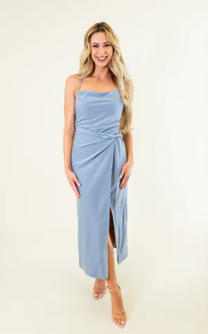 Solid Satin Slip Midi Dress