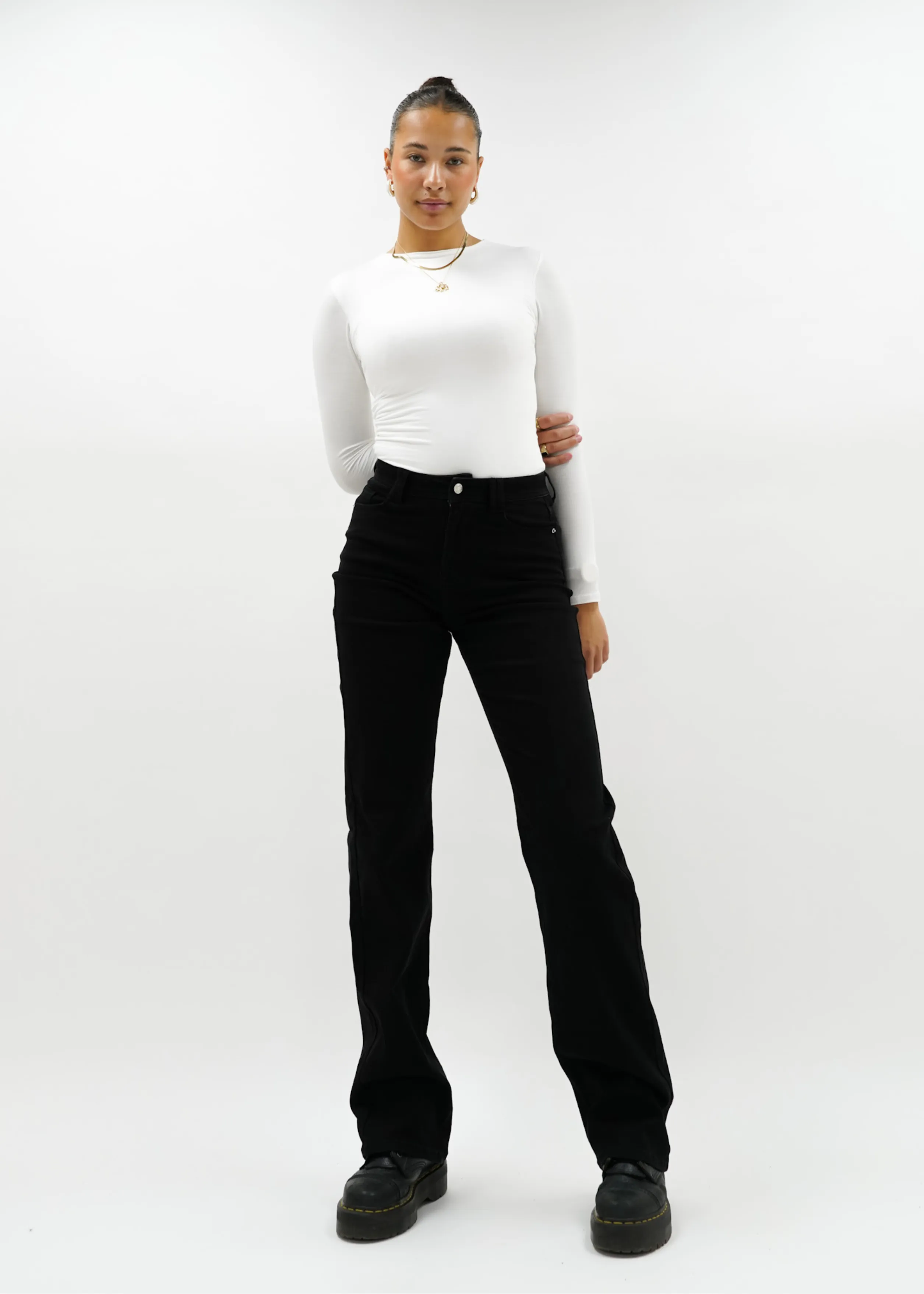 Stretch high waist straight leg jeans black (TALL)