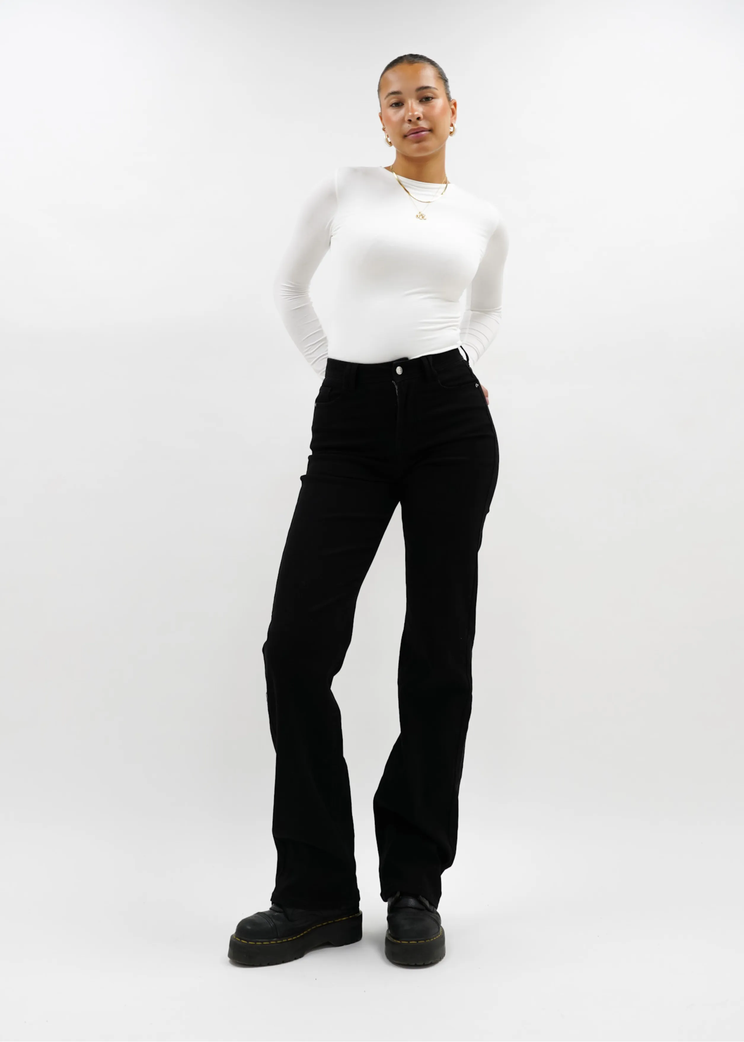 Stretch high waist straight leg jeans black (TALL)