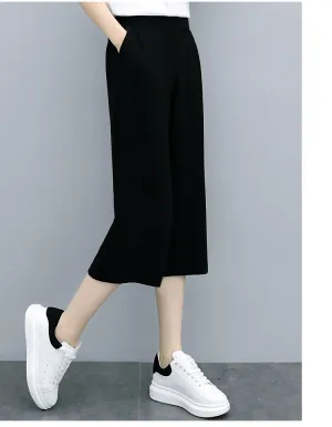 Summer Chiffon Wide Leg Pants Women Drape Ice Silk High Waist Straight Petite Casual Pants