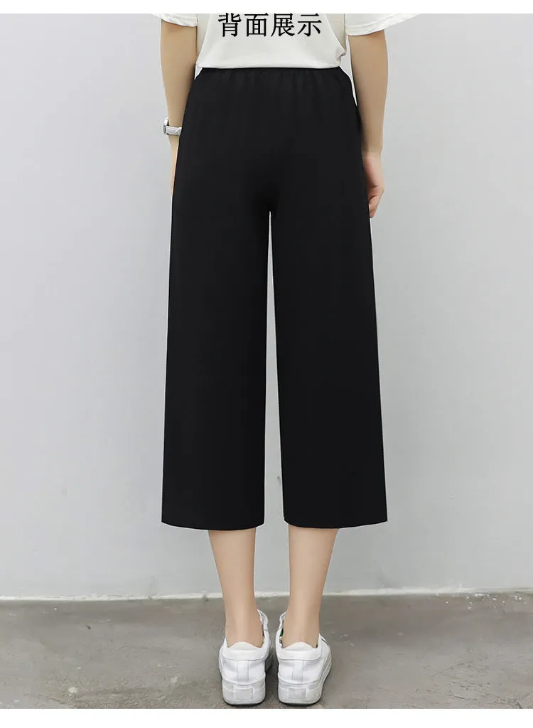 Summer Chiffon Wide Leg Pants Women Drape Ice Silk High Waist Straight Petite Casual Pants