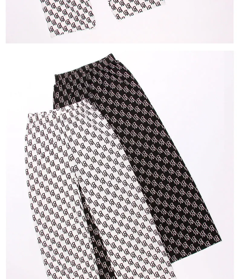 Summer Straight Drape Cozy Hong Kong Pants Printed Ice Silk Wide Leg Women High Waist All-Matching Loose Slim Look Casual Pants