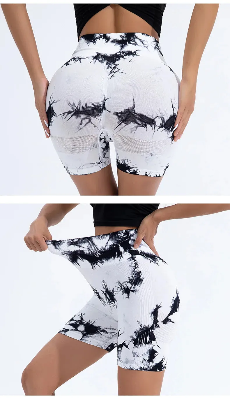 Summer Women High Waist Butt Lift Shorts Legging Seamless Leggings Fashion Tie Dye Shorts Gym Workout Running Pants