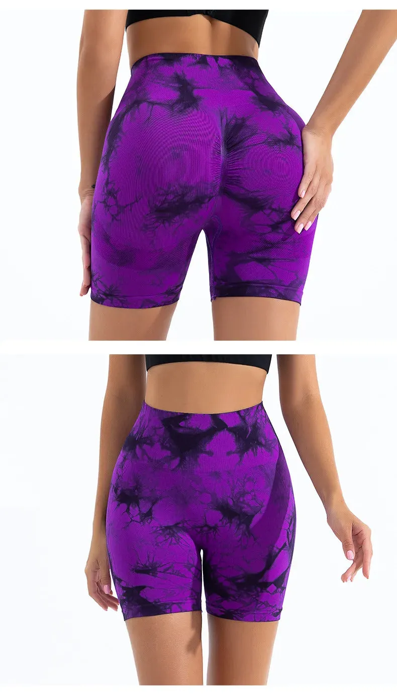 Summer Women High Waist Butt Lift Shorts Legging Seamless Leggings Fashion Tie Dye Shorts Gym Workout Running Pants