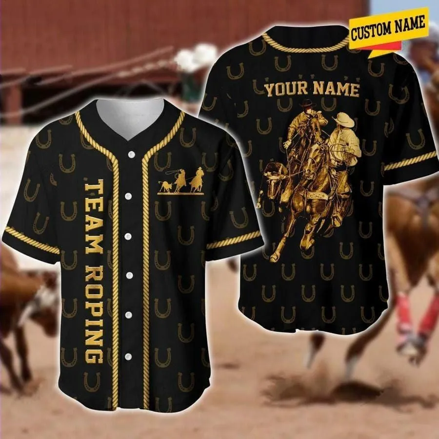 Team Roping Horseshoe Personalized Baseball Jersey, Custom Name Team Horse Lover
