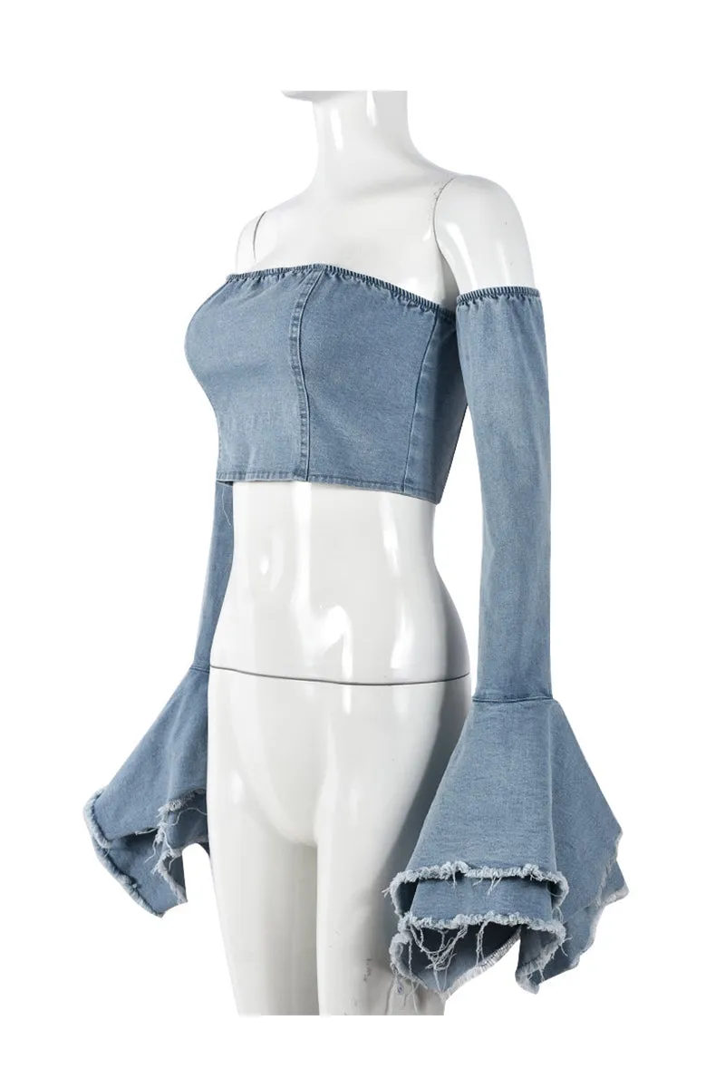 TH668 Denim Tube Top with Long Sleeves