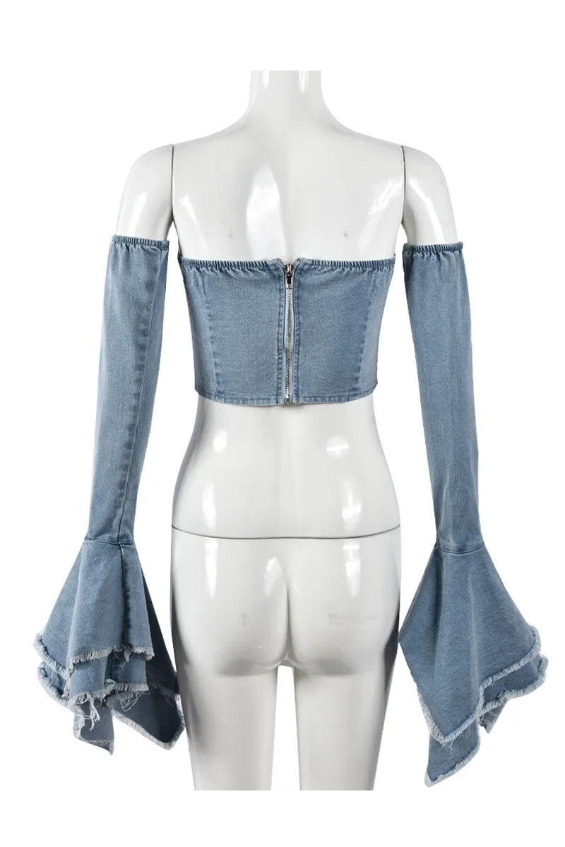 TH668 Denim Tube Top with Long Sleeves