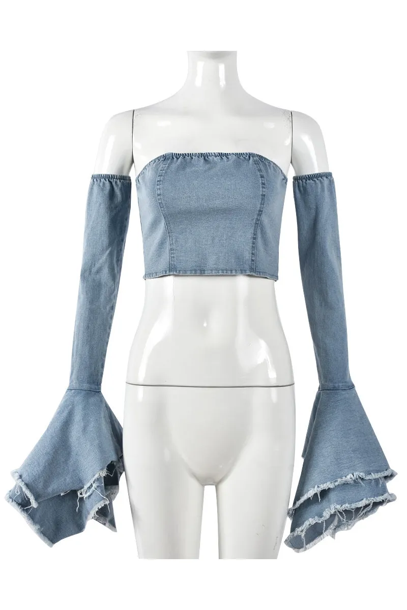 TH668 Denim Tube Top with Long Sleeves