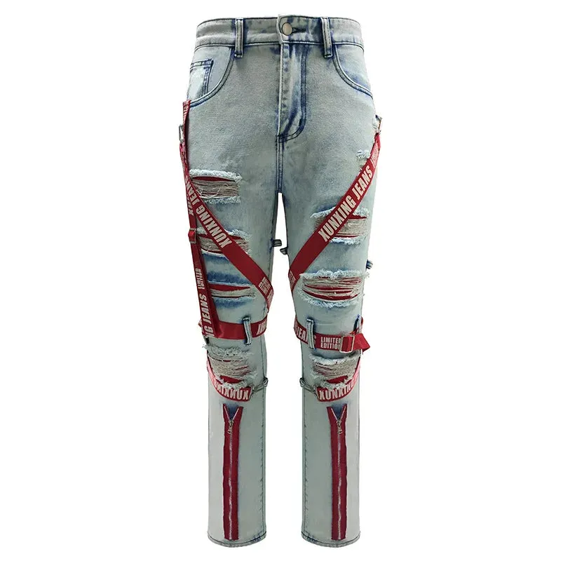 Trend4us Men's Urban Bleached Distressed Jeans