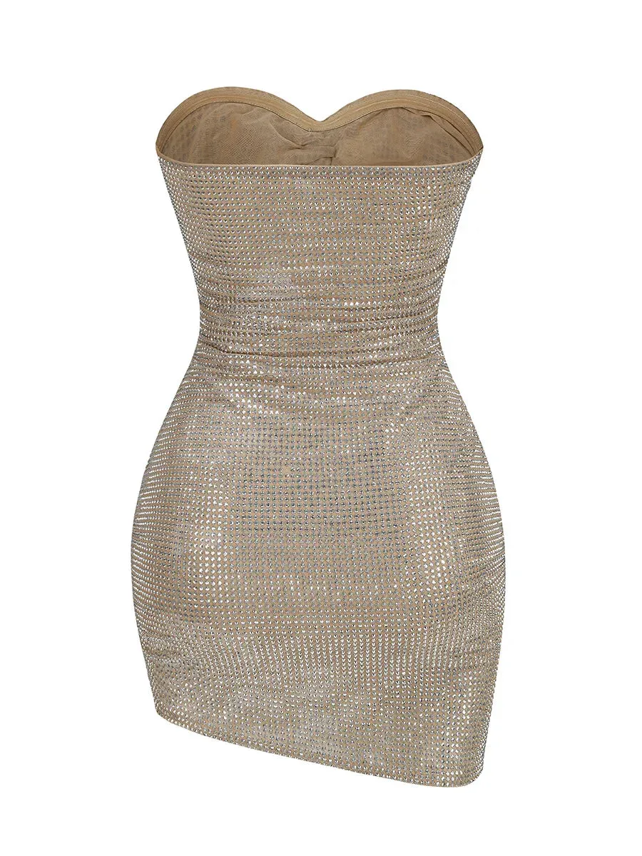 Trend4us Women's Rhinestone Studded Cutout Strapless Mini Dress