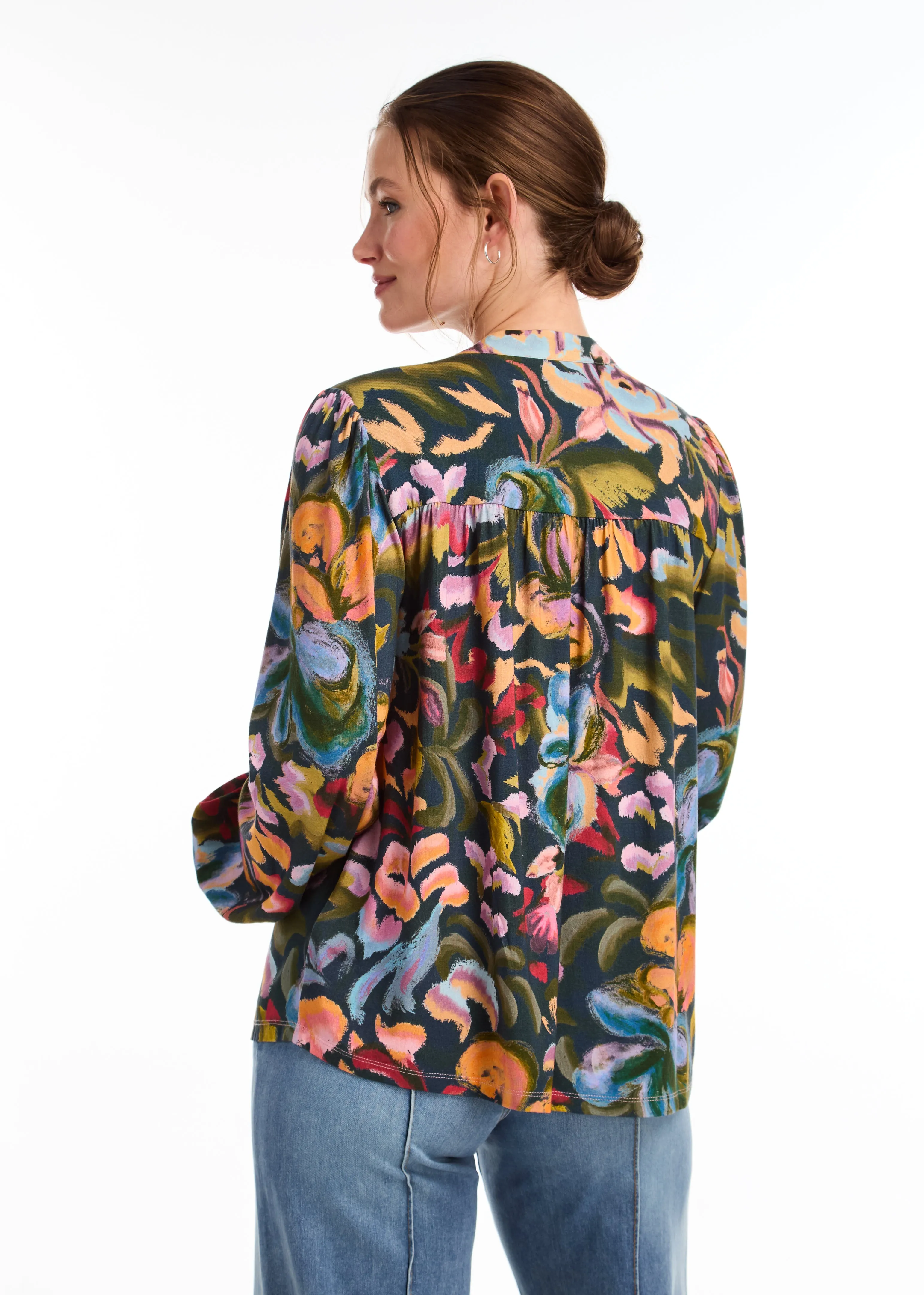 V Neck Mixed Media Top