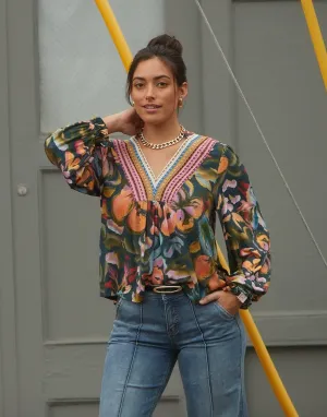 V Neck Mixed Media Top