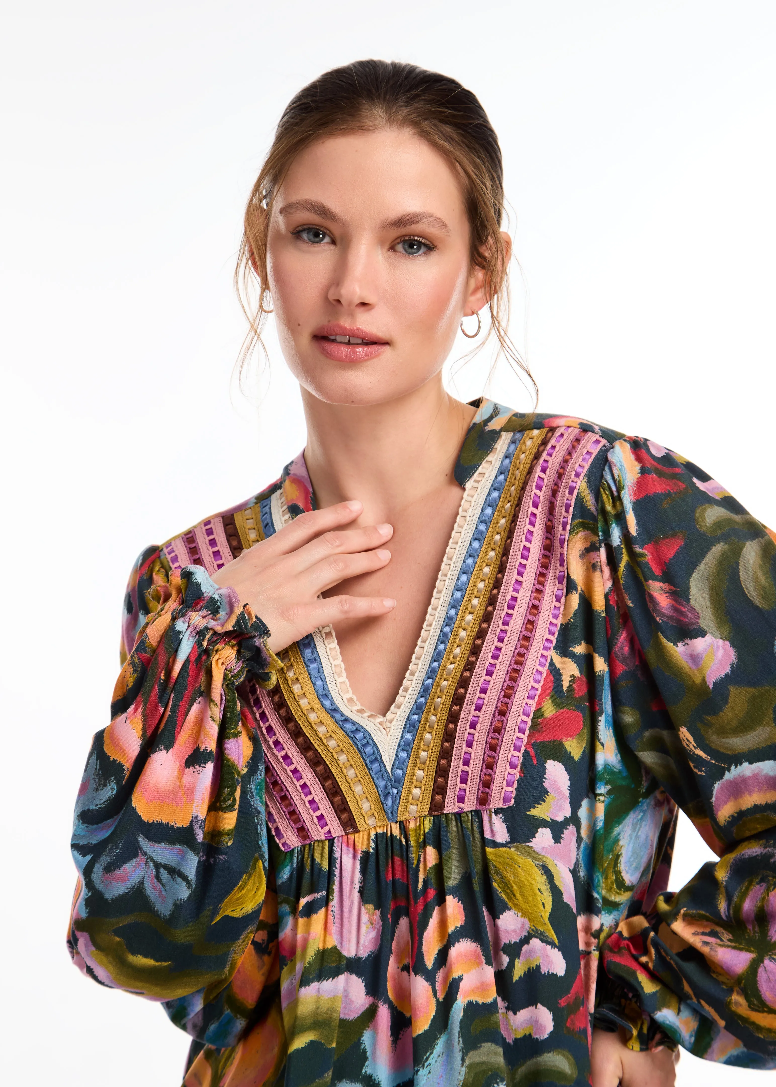 V Neck Mixed Media Top