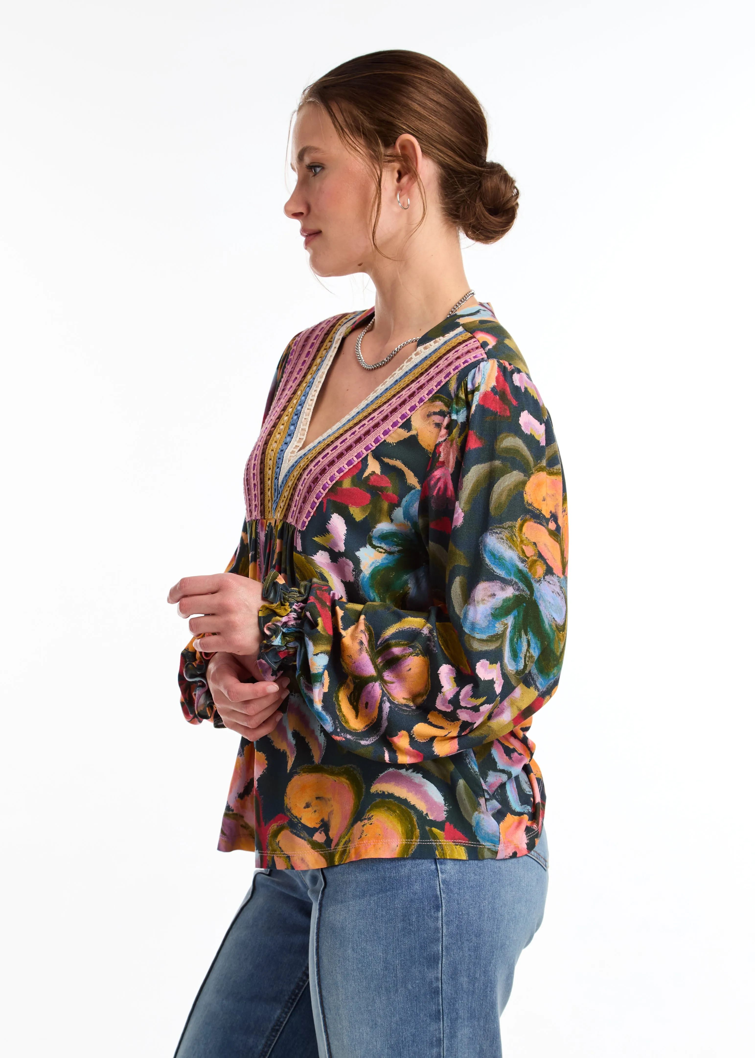 V Neck Mixed Media Top