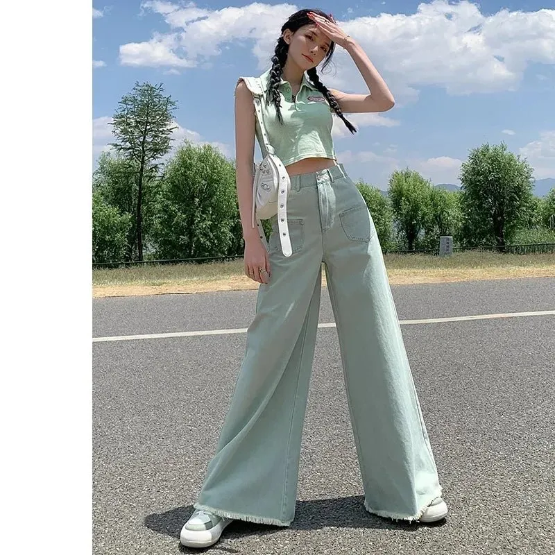 Vintage-Inspired Green Flare Jeans – High Waist Design