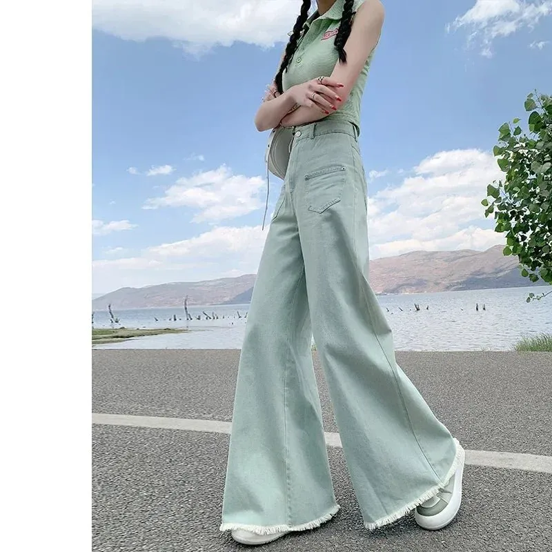 Vintage-Inspired Green Flare Jeans – High Waist Design