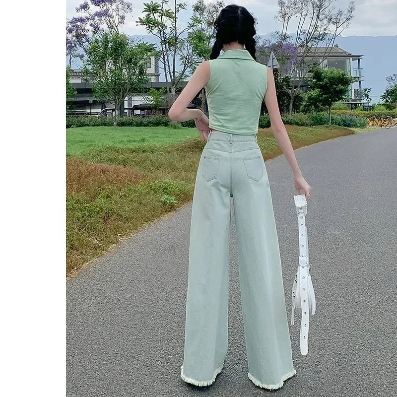 Vintage-Inspired Green Flare Jeans – High Waist Design