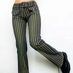 Vintage Striped Belted Flare Jeans (XS/S)