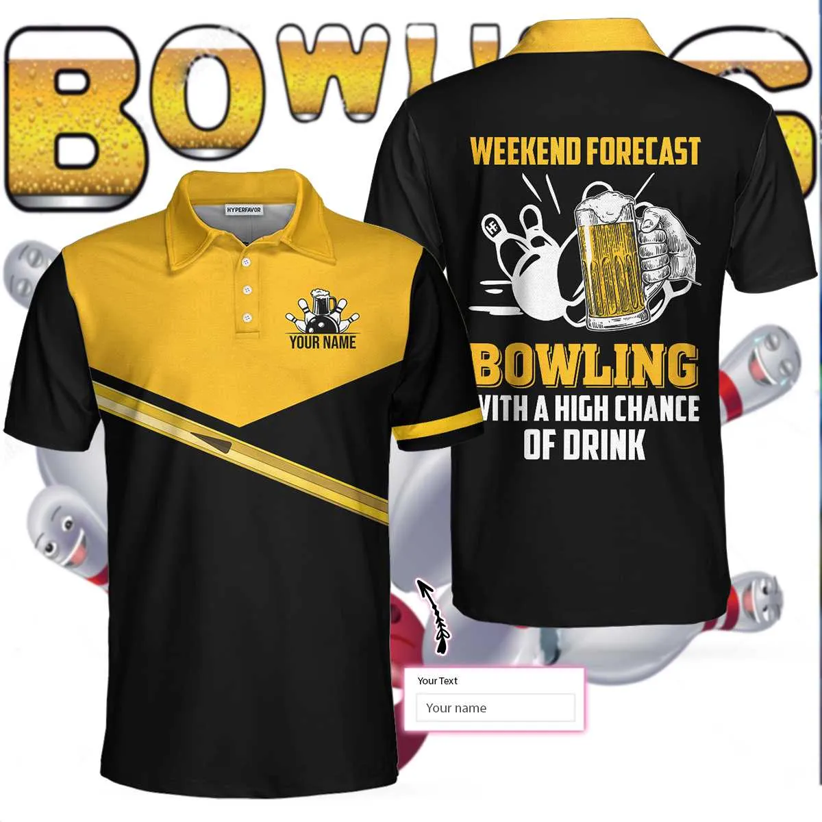 Weekend Forecast Bowling With A High Chance Of Drink Custom Polo Shirt, Personalized Bowling Shirt For Beer Lovers Coolspod