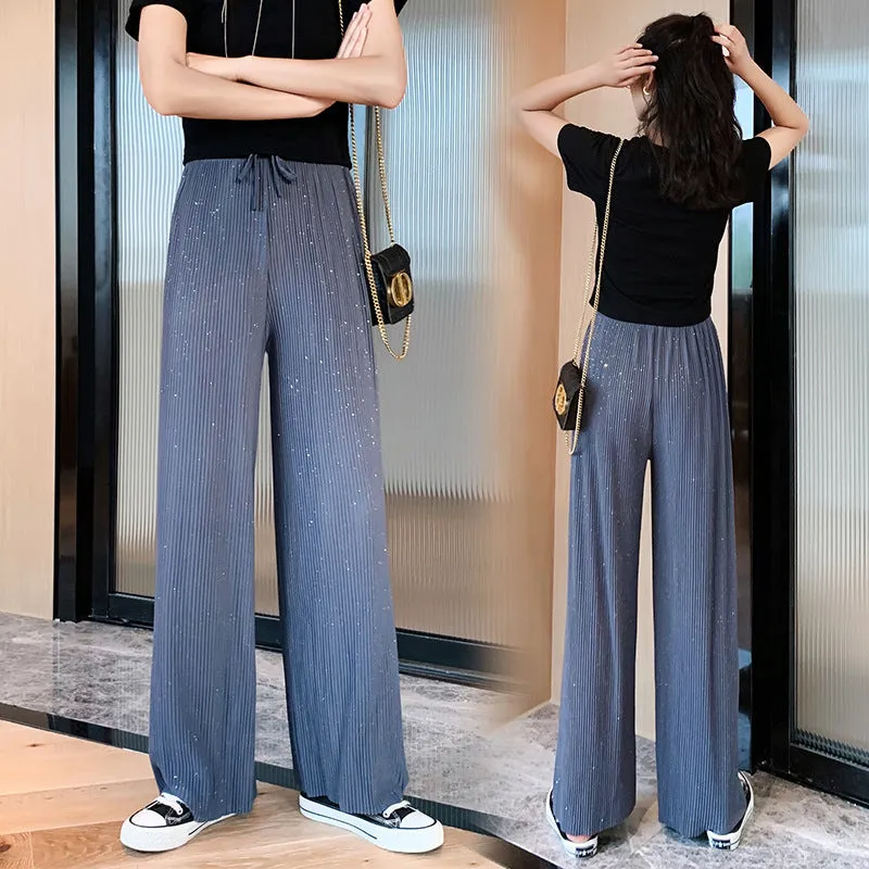 Wide Leg Pants Women High Waist Drape Floor Length Thin Loose Sparkle Casual Chiffon Long Straight Starry Sky Pants