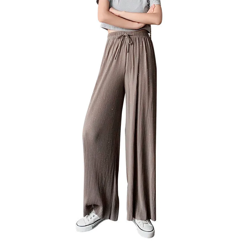 Wide Leg Pants Women High Waist Drape Floor Length Thin Loose Sparkle Casual Chiffon Long Straight Starry Sky Pants