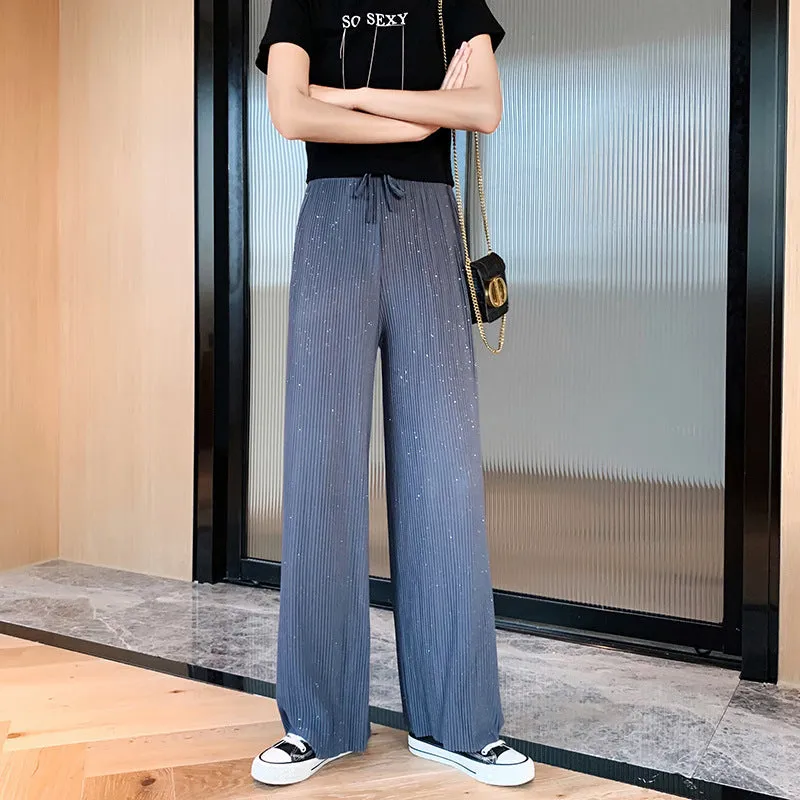 Wide Leg Pants Women High Waist Drape Floor Length Thin Loose Sparkle Casual Chiffon Long Straight Starry Sky Pants