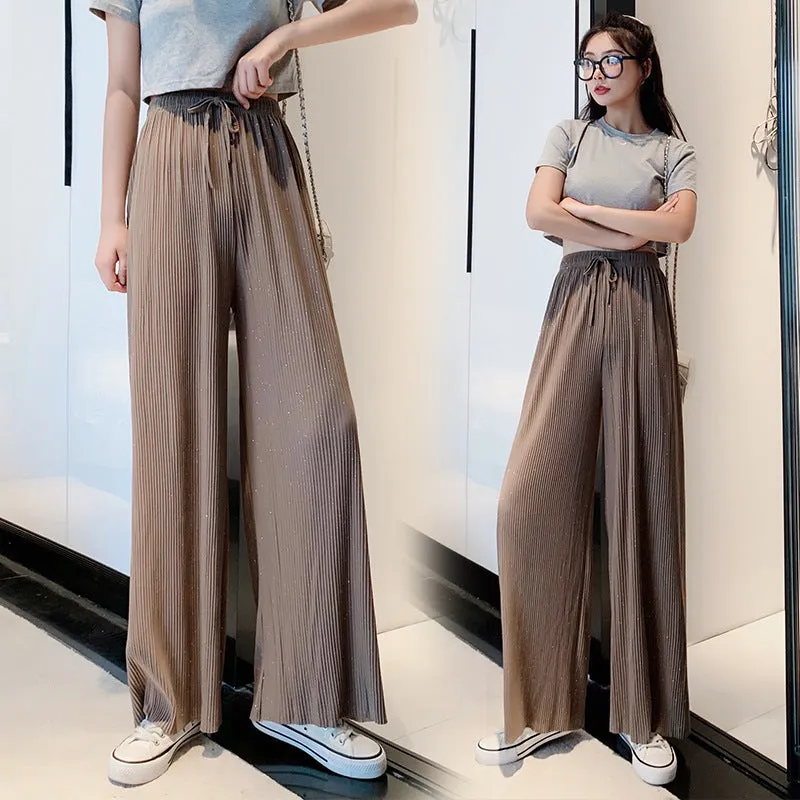 Wide Leg Pants Women High Waist Drape Floor Length Thin Loose Sparkle Casual Chiffon Long Straight Starry Sky Pants
