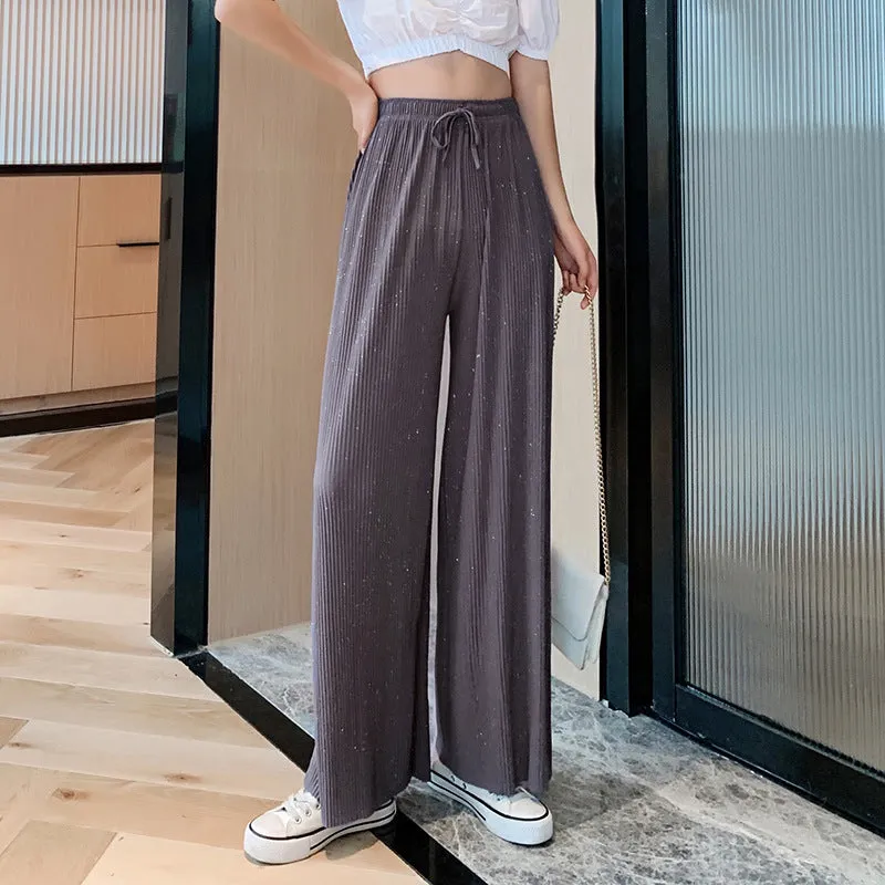 Wide Leg Pants Women High Waist Drape Floor Length Thin Loose Sparkle Casual Chiffon Long Straight Starry Sky Pants