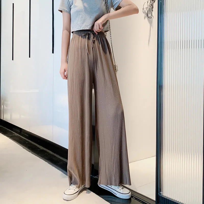 Wide Leg Pants Women High Waist Drape Floor Length Thin Loose Sparkle Casual Chiffon Long Straight Starry Sky Pants