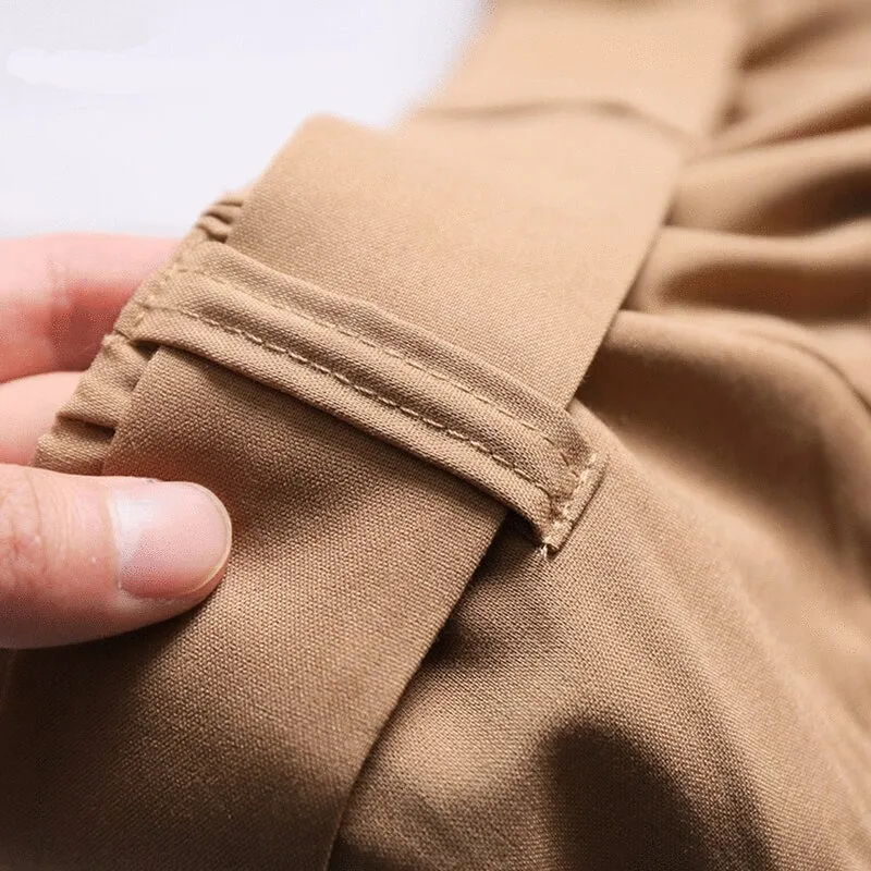 Women's Casual Polyester High-Waist Pants With Belt