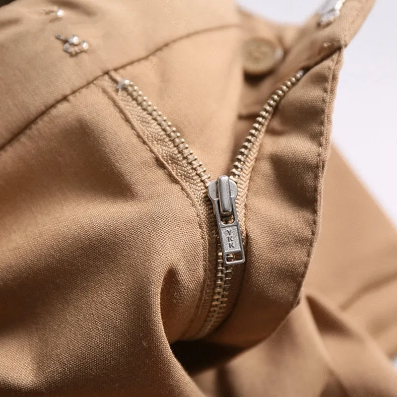 Women's Casual Polyester High-Waist Pants With Belt
