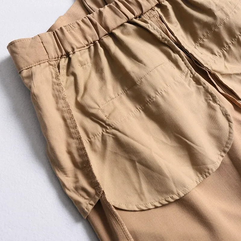 Women's Casual Polyester High-Waist Pants With Belt