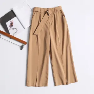Women's Casual Polyester High-Waist Pants With Belt